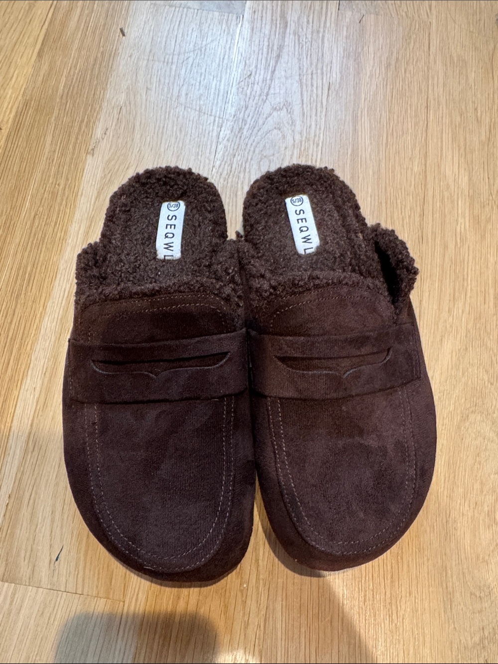 Women's Brown Suede Shearling-Lined Moccasin Slip-Ons